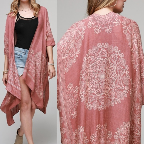 Kimono mandala print coverup beach sun - Picture 3 of 5